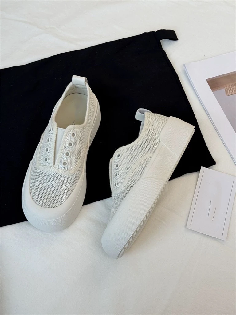 一脚蹬网面小白鞋夏季亮片镂空透气厚底皮休闲运动板鞋女5052