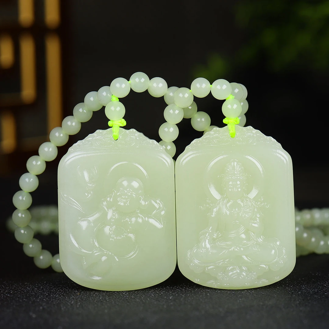 122637和田玉黄玉观音弥勒佛对牌