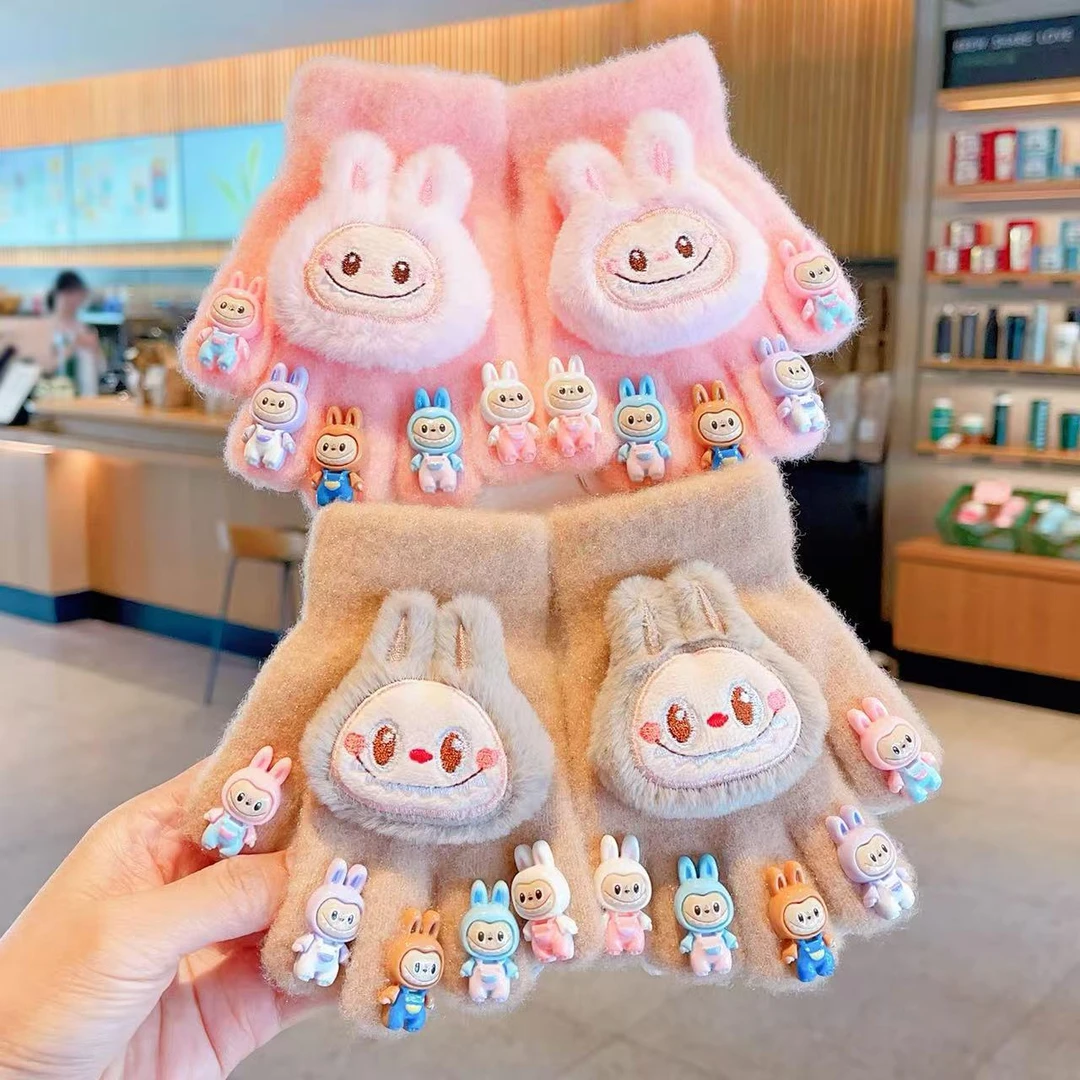 拉布布美甲手套儿童保暖防冻通宝宝加厚五指男女孩分指触屏手套