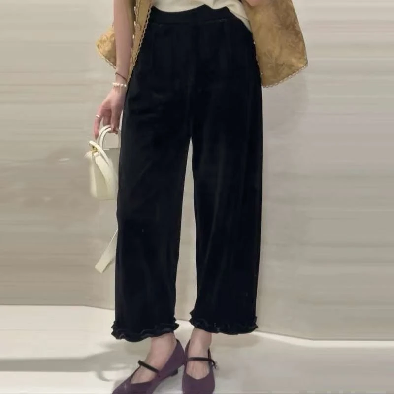 王姐专属-2025秋季新品简约百搭休闲花苞丝绒裤【本色-3505】