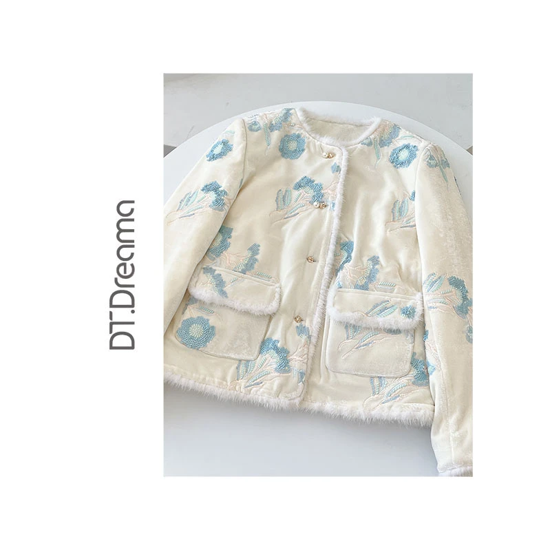 新中式设计亮片刺绣提花羽绒服女外套女