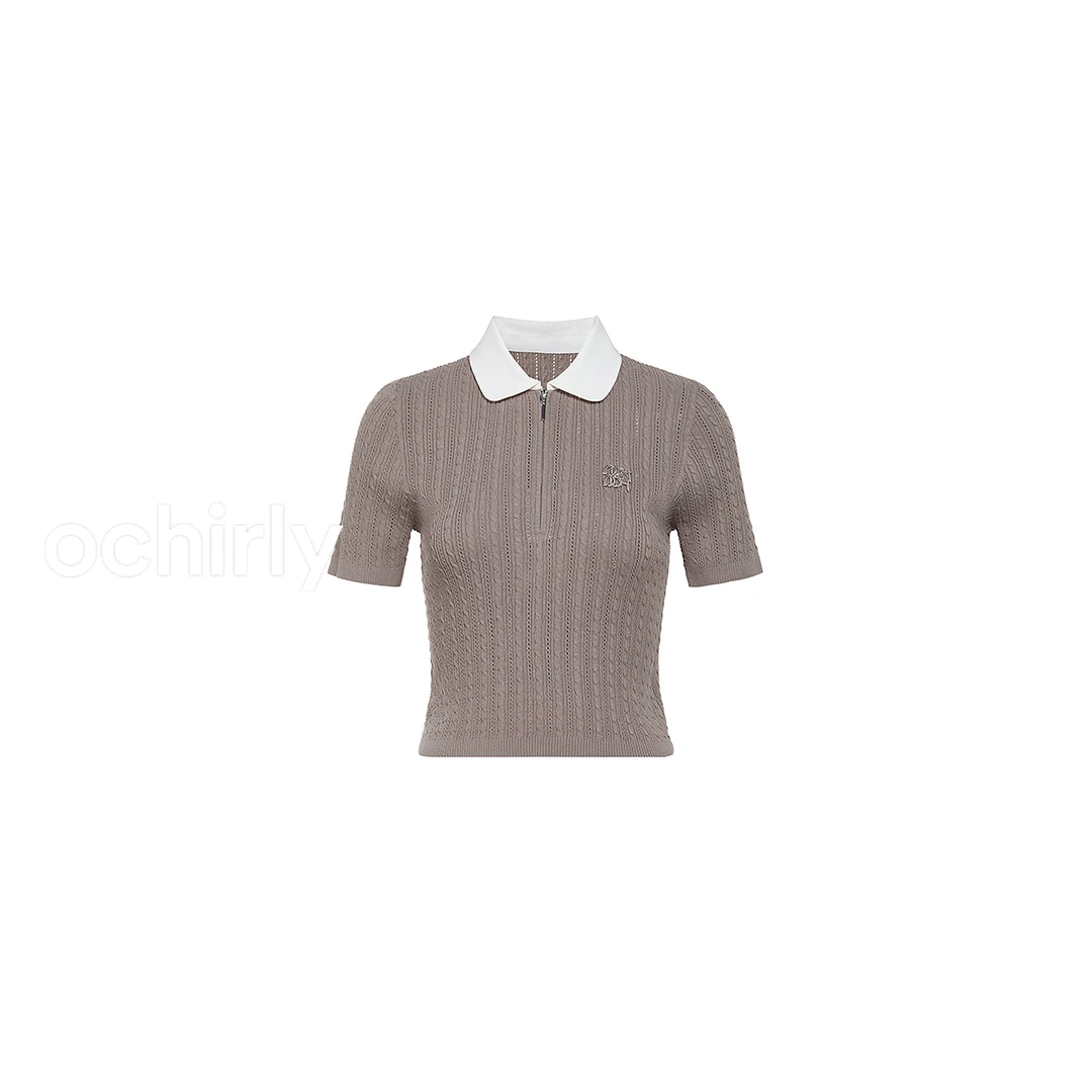 纯棉坑条短袖针织衫女 OCHIRLY欧时力新款夏装修身透气显瘦