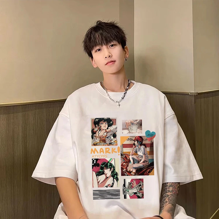 100%纯棉短袖卡通印花小众动漫T恤男装潮牌夏季宽松上衣圆领休闲i