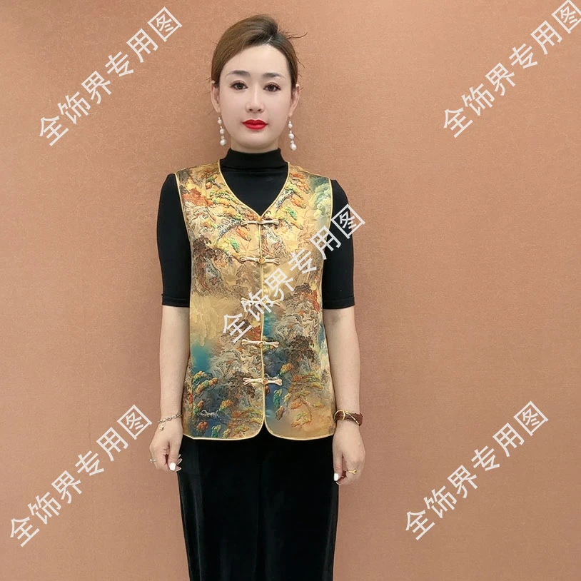 中式国风气质马甲试试复古提花背心盘扣女装无袖上衣妈妈装