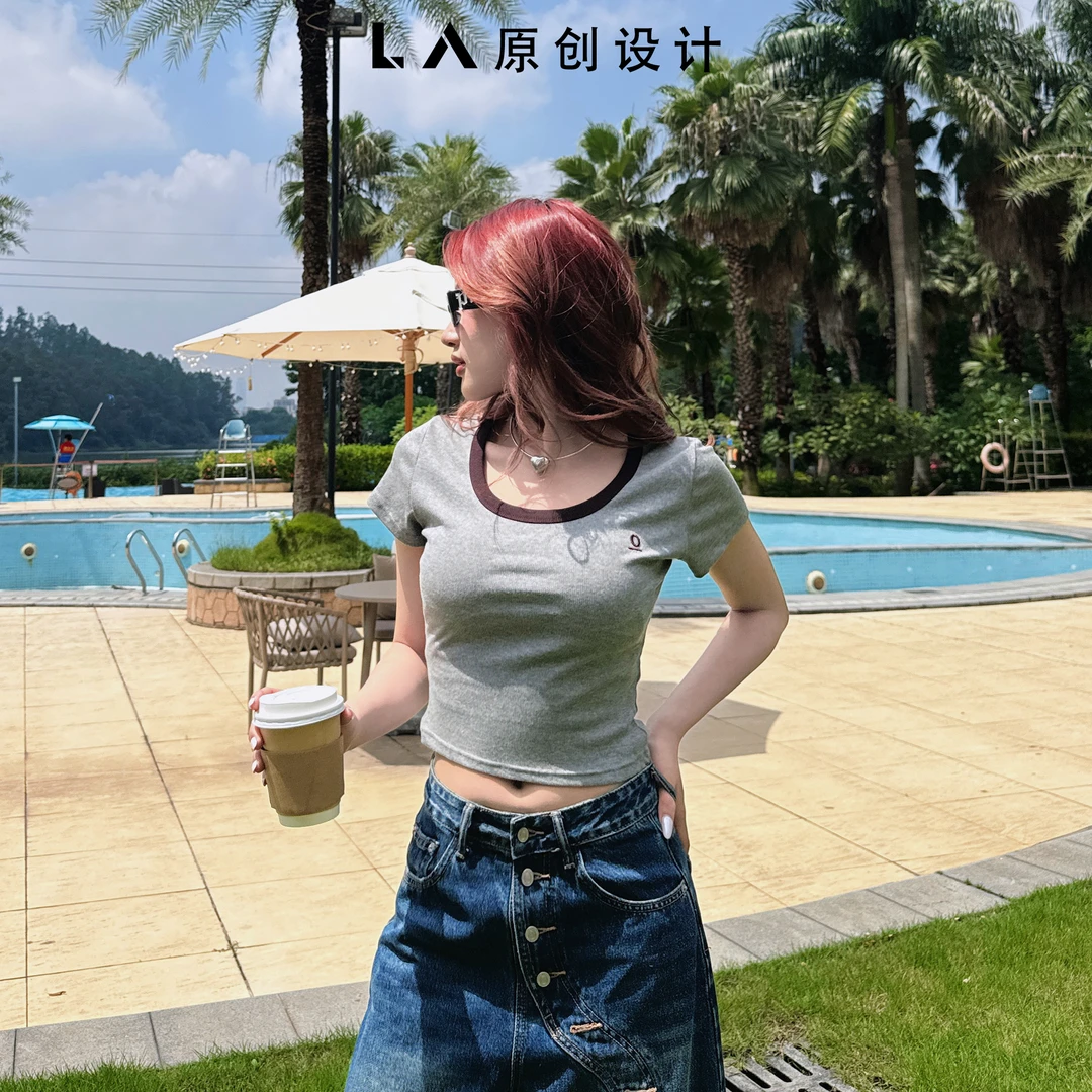 【LA原创】“泳池派对”小众买手店设计感拼接撞色百搭显瘦T恤上衣