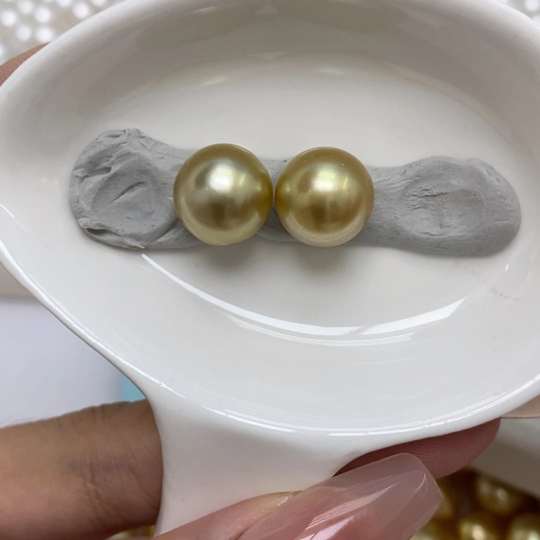 裸珠海水珍珠金珠对珠11+