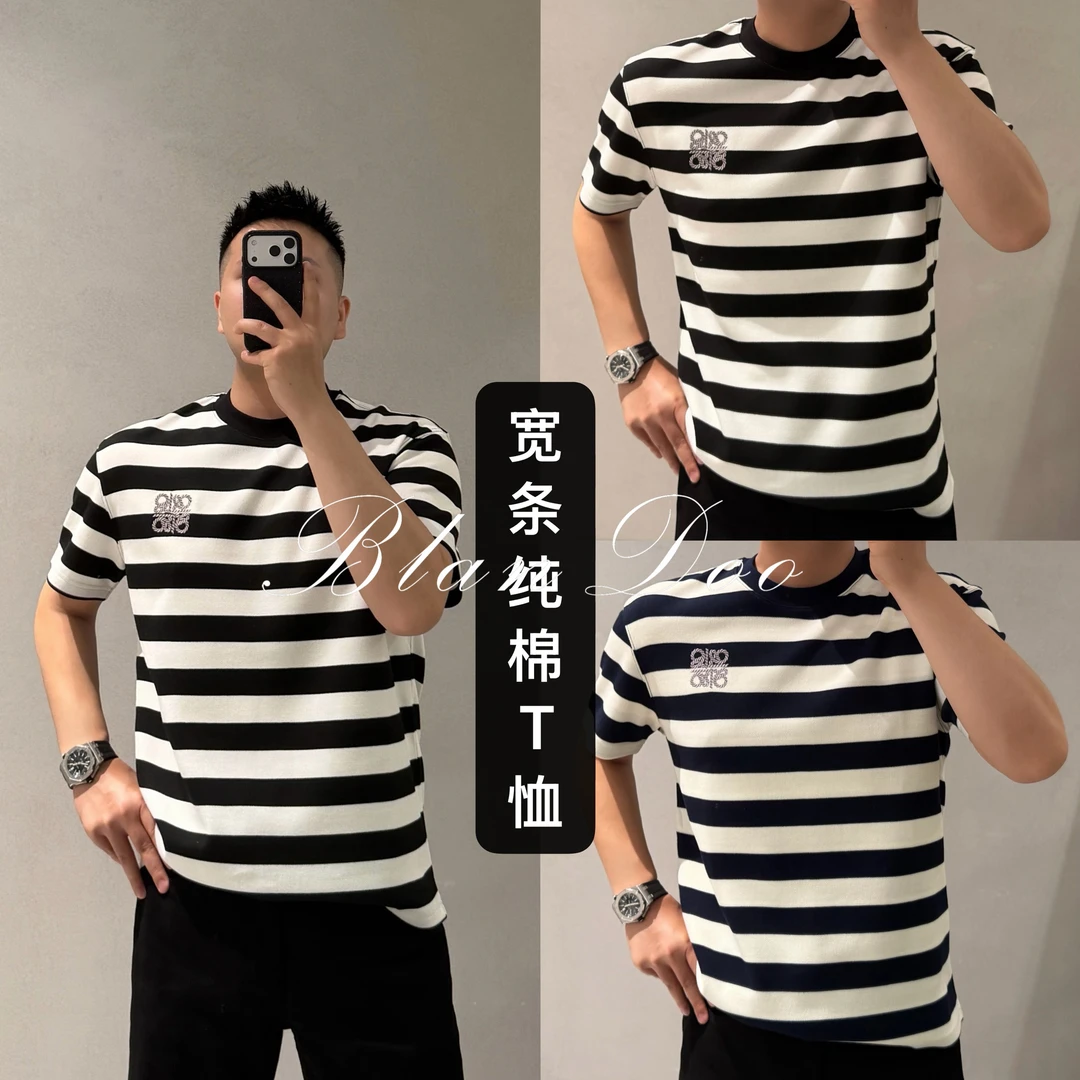 （秋款）BLANDOO "宽领条纹" 男士简约百搭高品质纯棉T恤25B7661