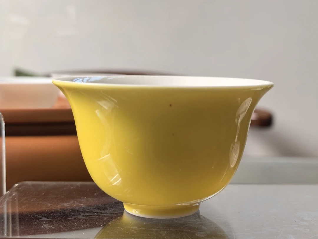 老龙窑567厂瓷娇黄釉仰钟杯单色釉大口径原矿胎釉纯手工主人杯