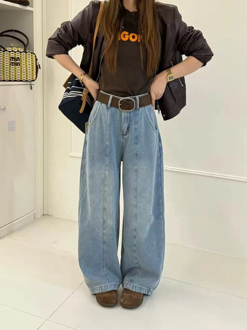 95201-3512 加绒加厚蓝色休闲纯色百搭牛仔裤