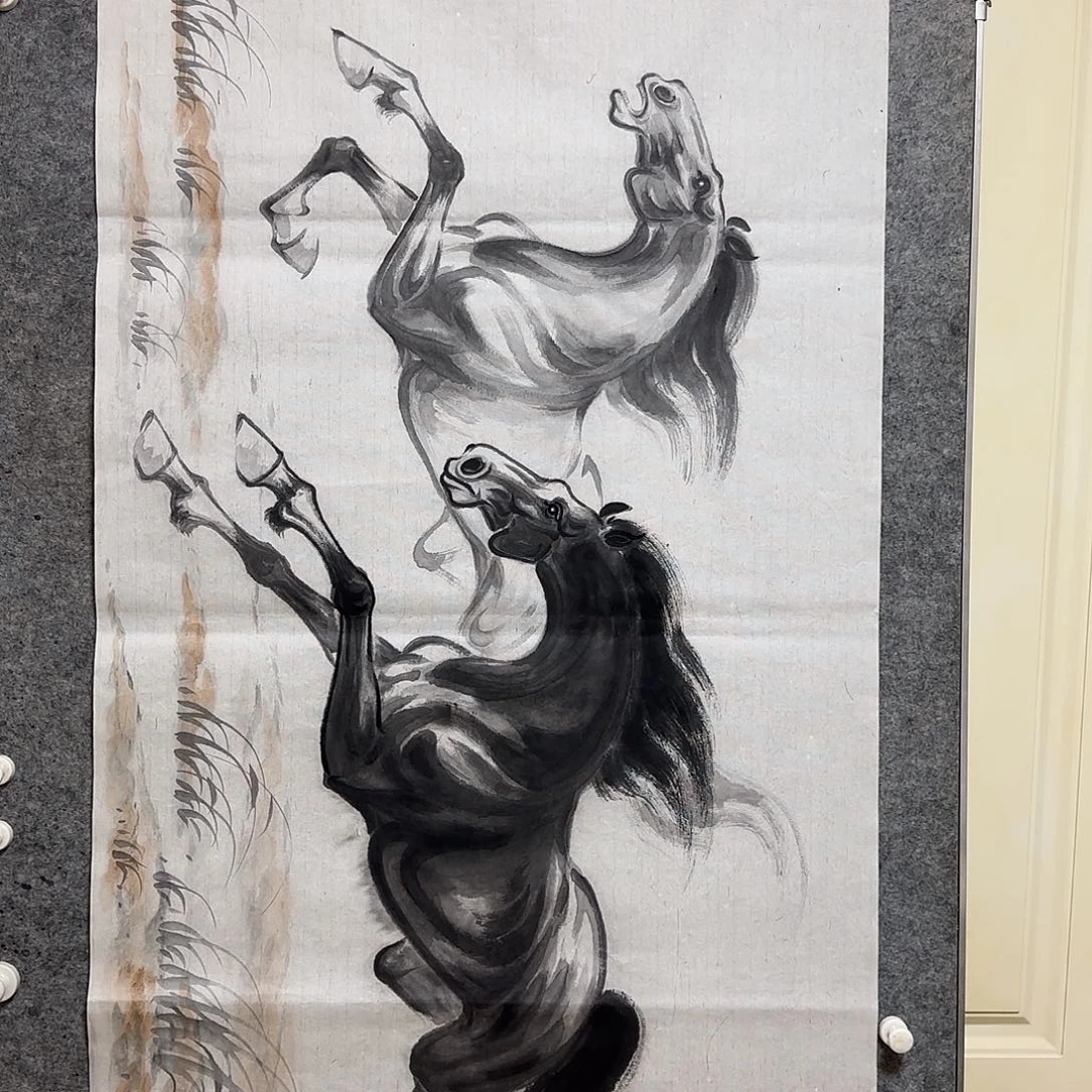 横款周士辰水墨写意骏马图