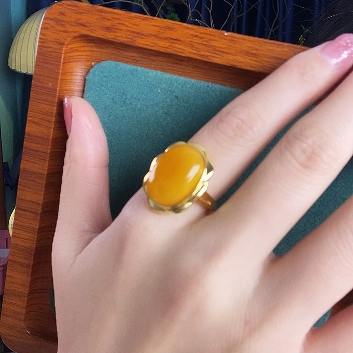 蜜蜡银S925镶嵌戒指戒指