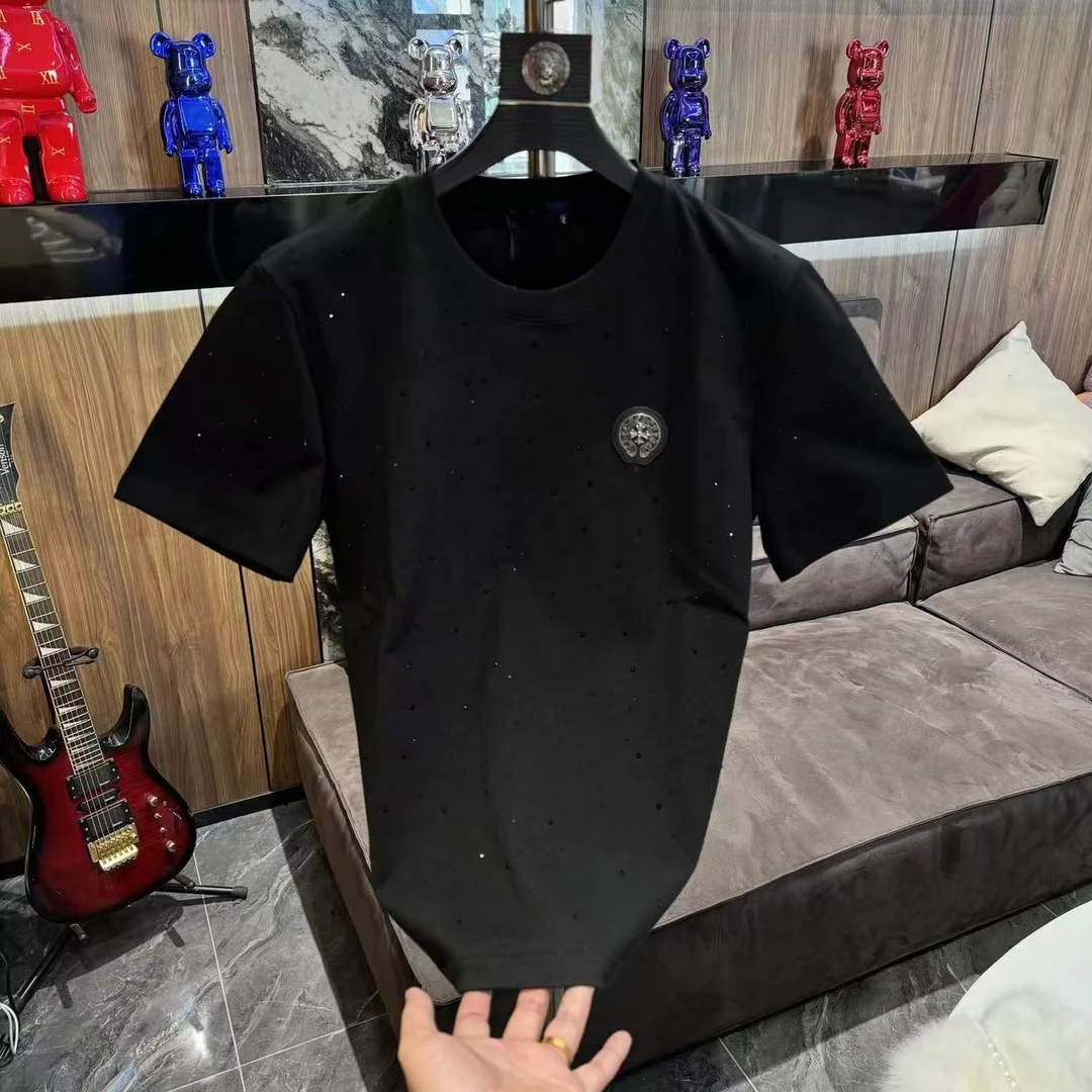 t恤上衣男装时尚半袖宽松个性圆领烫钻短袖83265