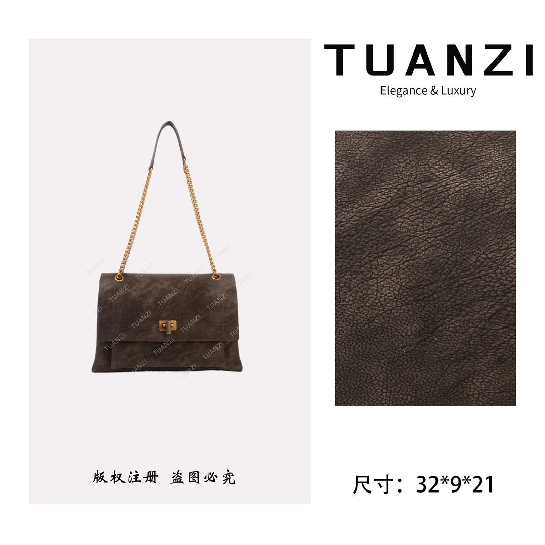 TUANZI【高端玩家】秋冬新款32cm小众设计斜跨包SKL-5875-1-咖啡色