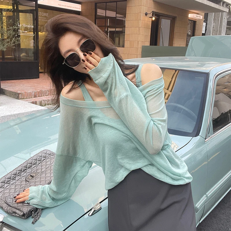 【ALONE SAVOR】空气面膜水溶羊毛防晒夏季薄款长袖罩T针织衫U356