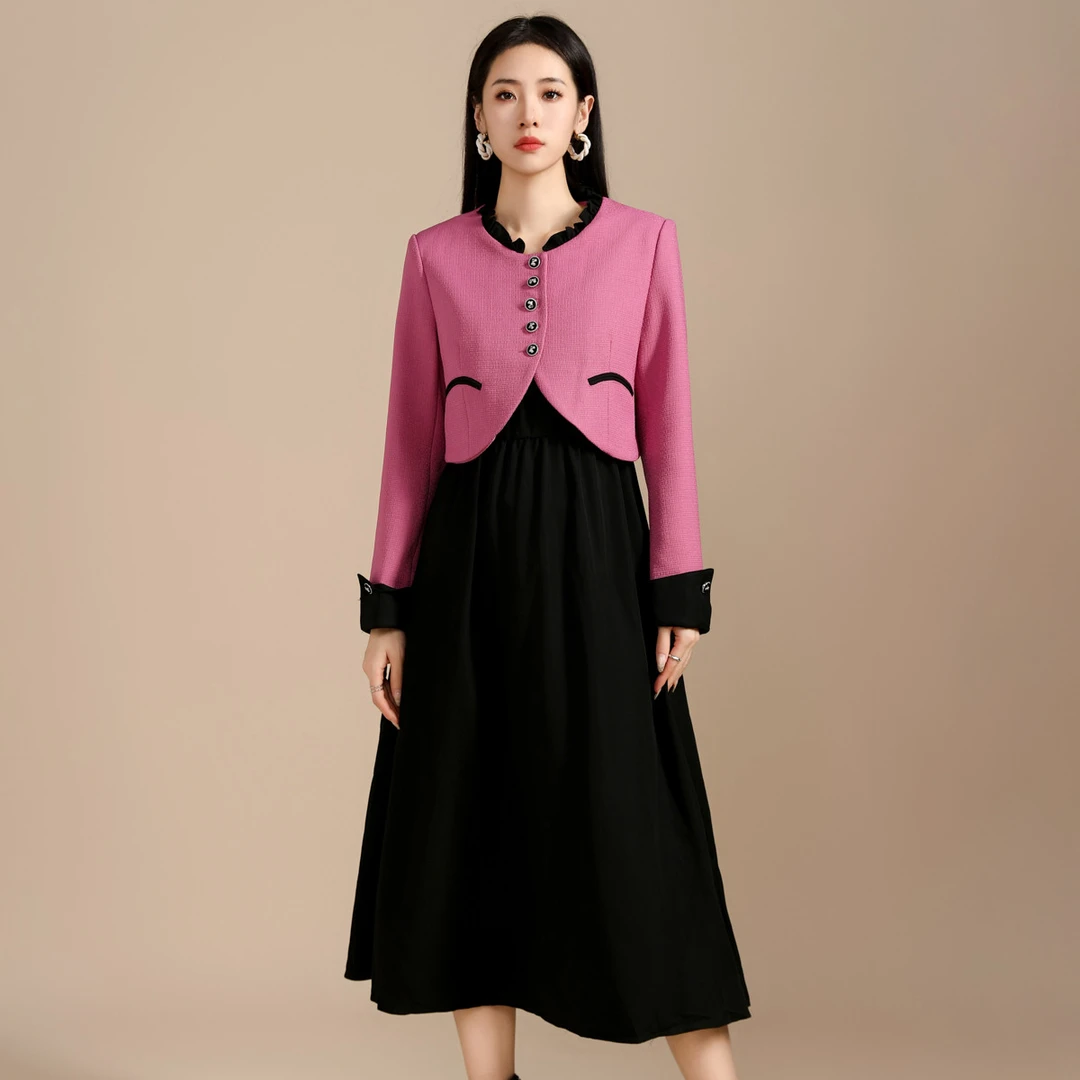 【专柜品质】红色小香风两件套复古气质套装显瘦女士轻奢时尚连衣裙