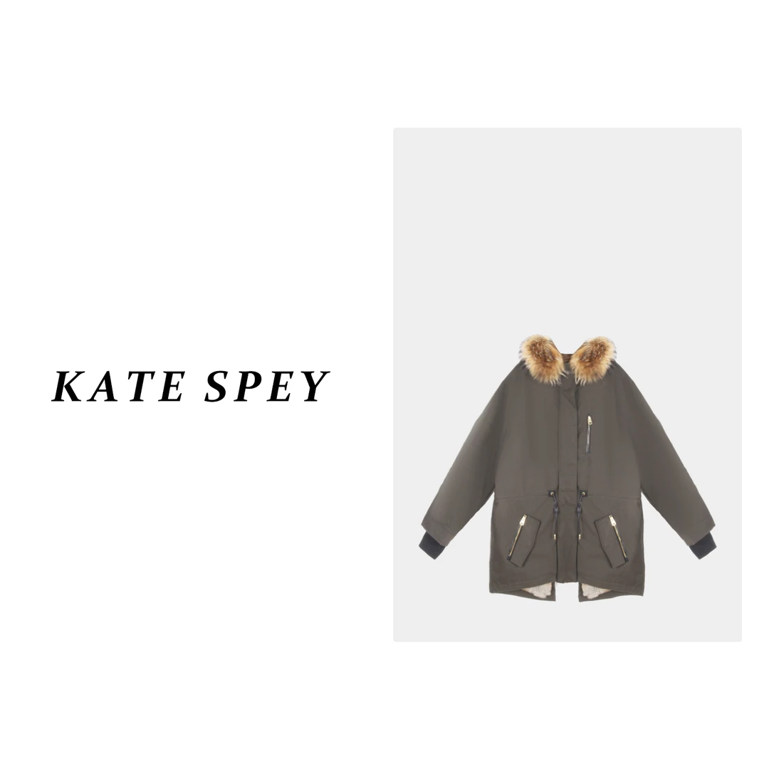 凯特丝蓓355#加厚时尚保暖毛领连帽中长款派克大衣外套