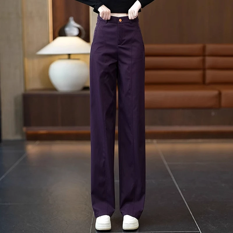 拉夏贝尔窄版阔腿裤女春秋季2025新款高腰显瘦宽松休闲西装直筒裤