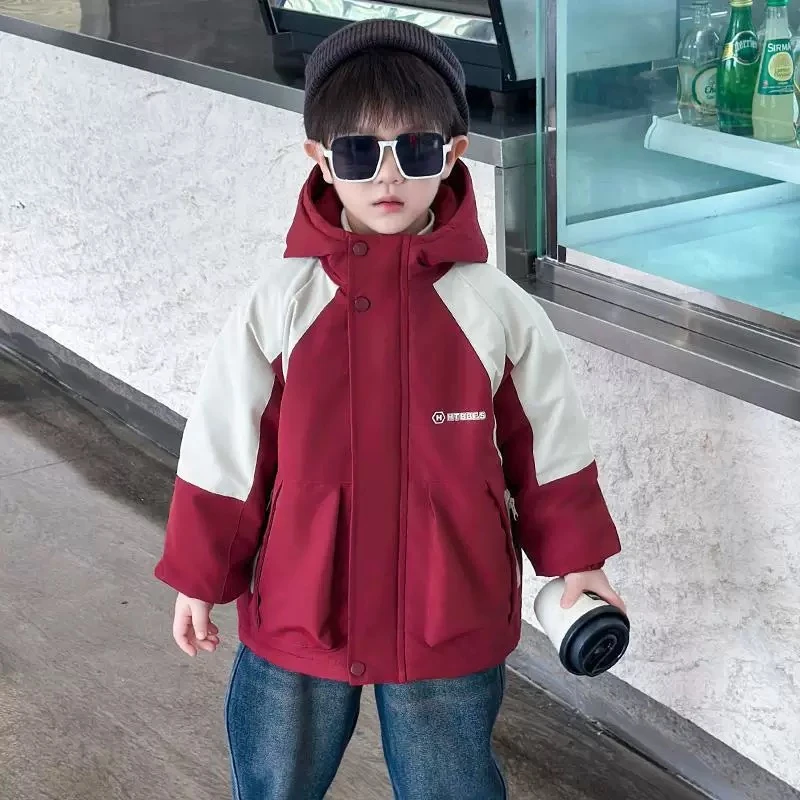 儿童秋季外套冲锋衣棉服棉袄连帽夹棉防风外套