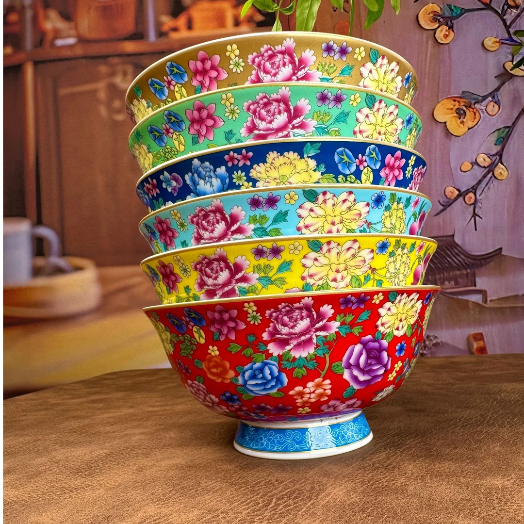 景德镇高端珐琅彩万花5英寸中号饭碗宫廷风餐具家用（微波炉款）