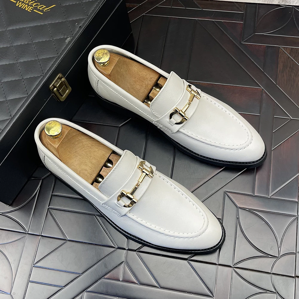 一脚蹬休闲皮鞋轻便防滑真皮鞋白色单鞋豆豆鞋舒适时尚透气男士