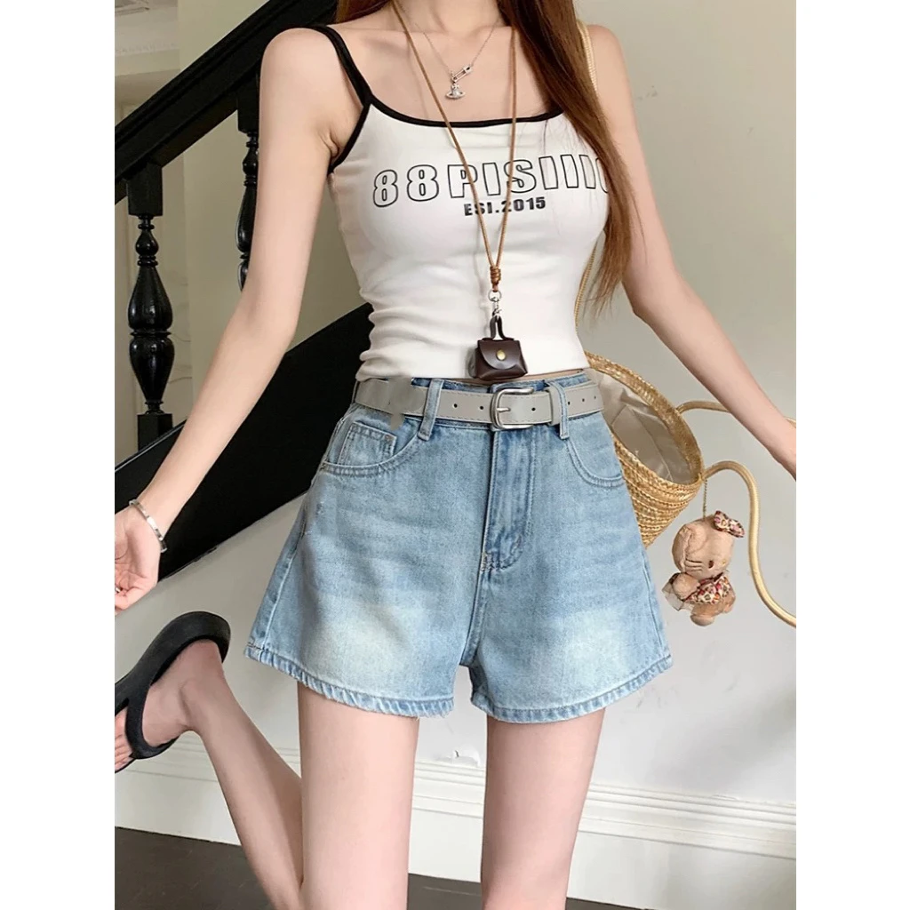 B94#小众复古牛仔裤小个子女夏新款气质显瘦爆款a字热裤子