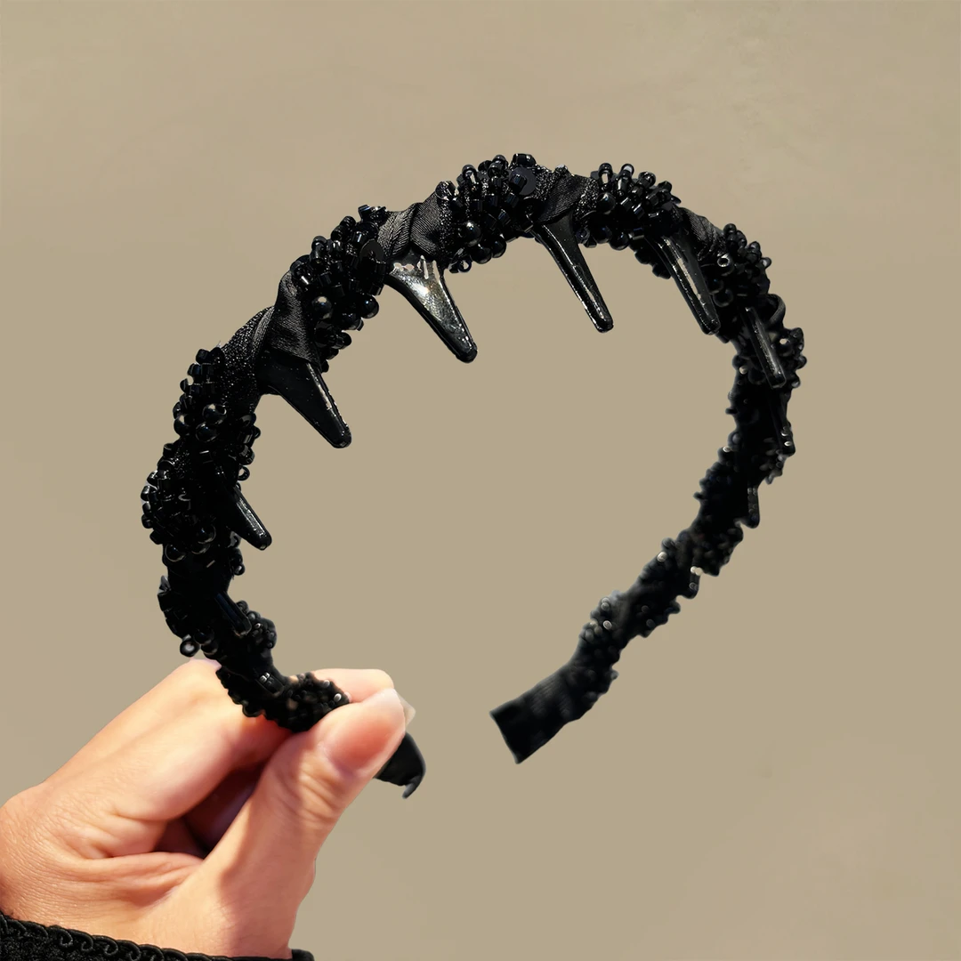 黑色大波浪发箍女高颅顶洗脸压发卡带齿防滑头箍女纹理感正反两戴