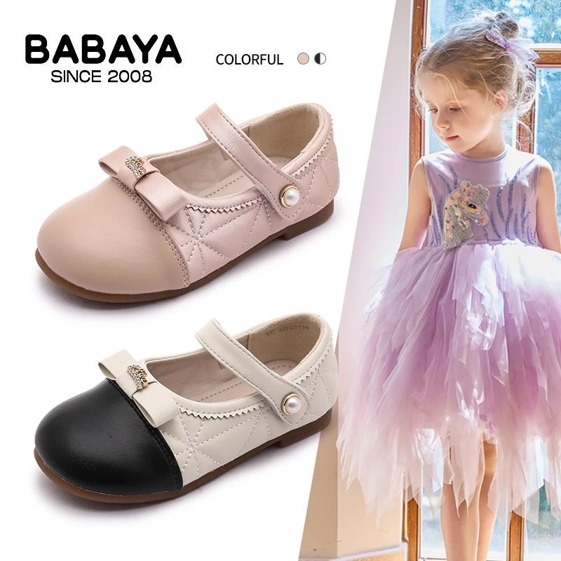 芭芭鸭女童皮鞋2025春夏新款儿童公主小香风洋气软底宝宝豆豆单鞋