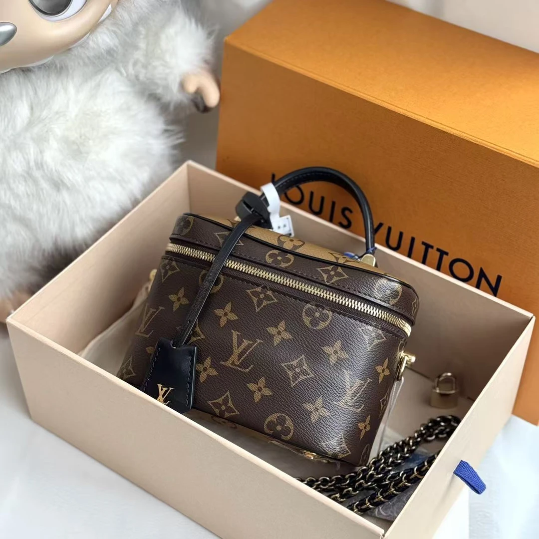 99新 LouisVuitton/路易威登 Vanity小号焦糖拼色化妆盒单肩包