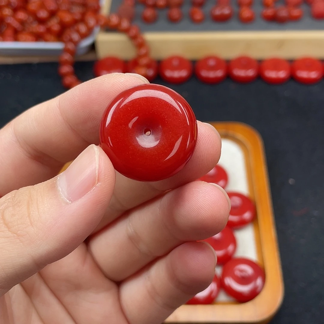 未镶嵌4号保山锦红亮光卡25平安扣南红玛瑙