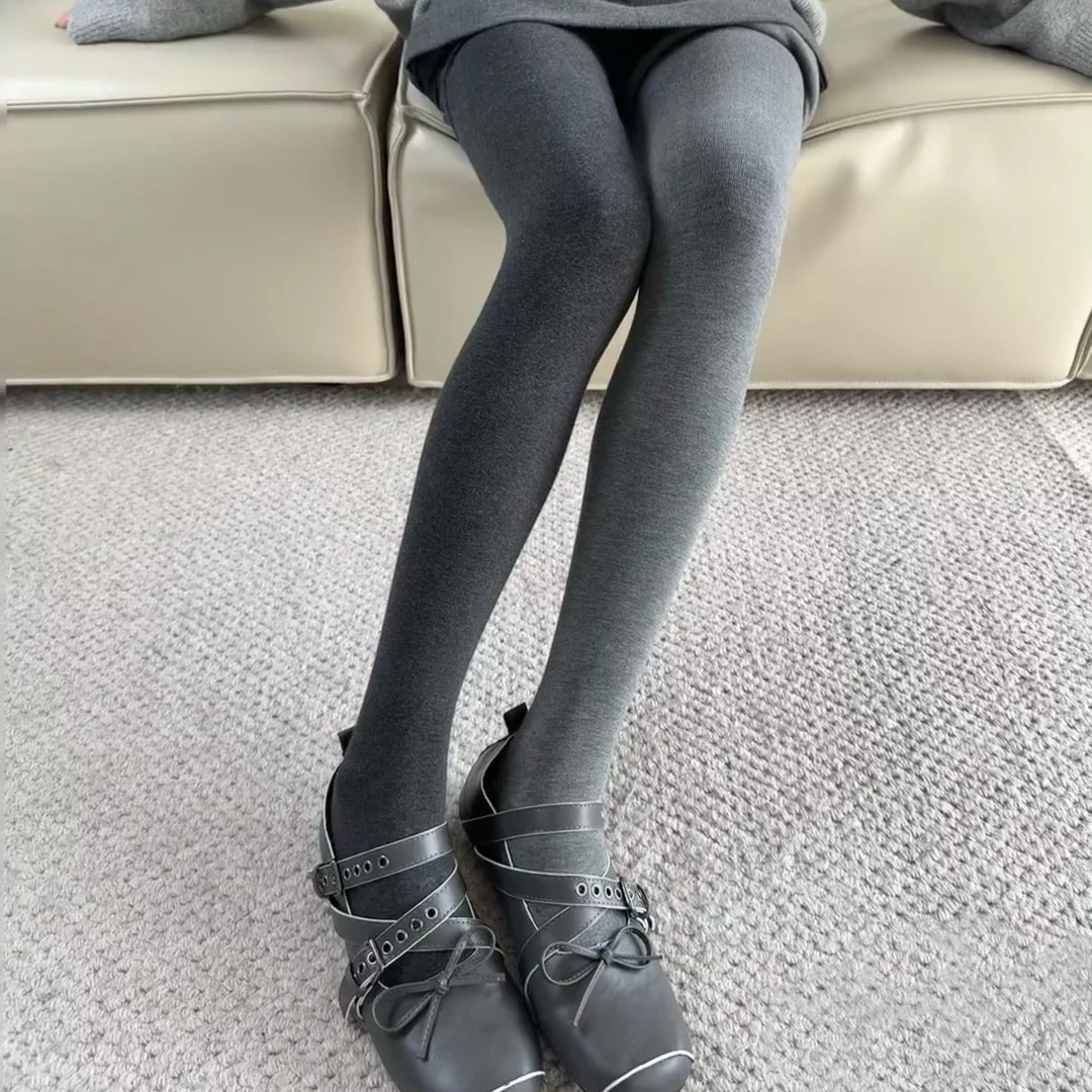 350克 灰色打底裤女秋冬加绒加厚款平纹连脚棉裤袜