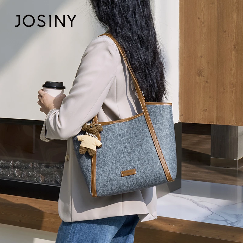 卓诗尼2025时尚拼接撞色单肩腋下手提水桶包简约休闲托特包