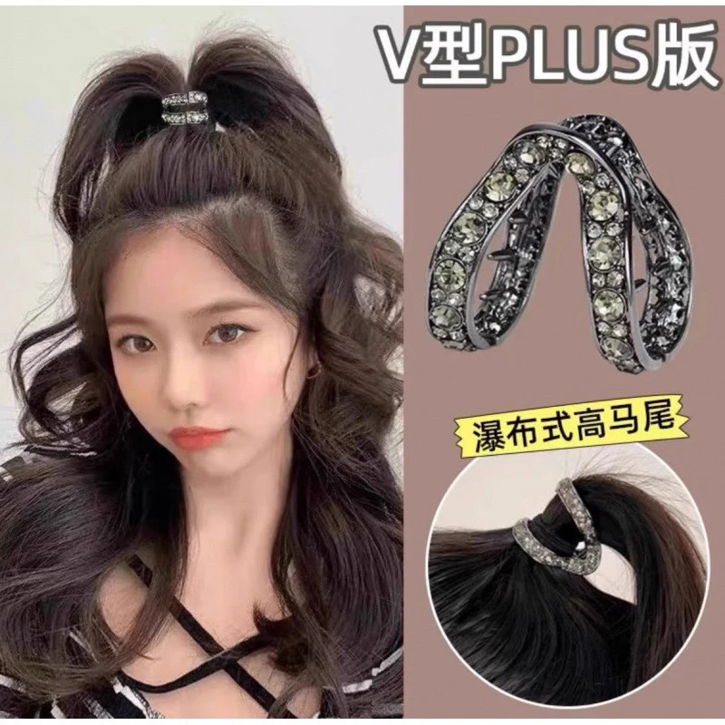 短发半扎发高马尾固定神器抓夹女后脑勺头饰高级感水钻发夹鲨鱼夹