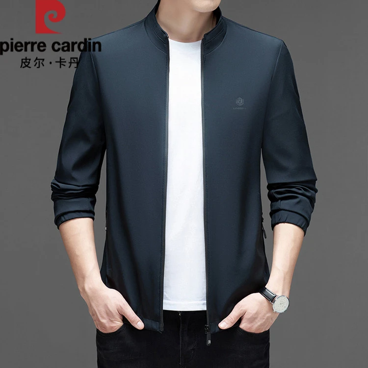 【皮尔卡丹官方正品】男士春秋爆款立领夹克新款商务休闲外套纯色潮