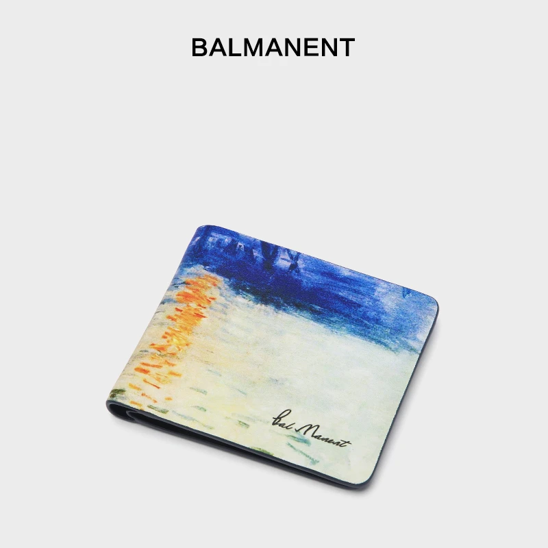 牛皮男钱包欧美风油画青年超薄真皮夹潮人横款钱夹情人礼物送男友