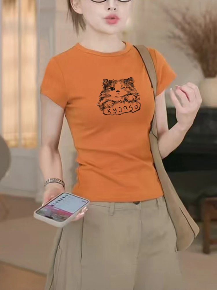 洋气欧货新款T恤女士时尚上衣夏季韩系短袖正肩圆领显瘦修身百搭