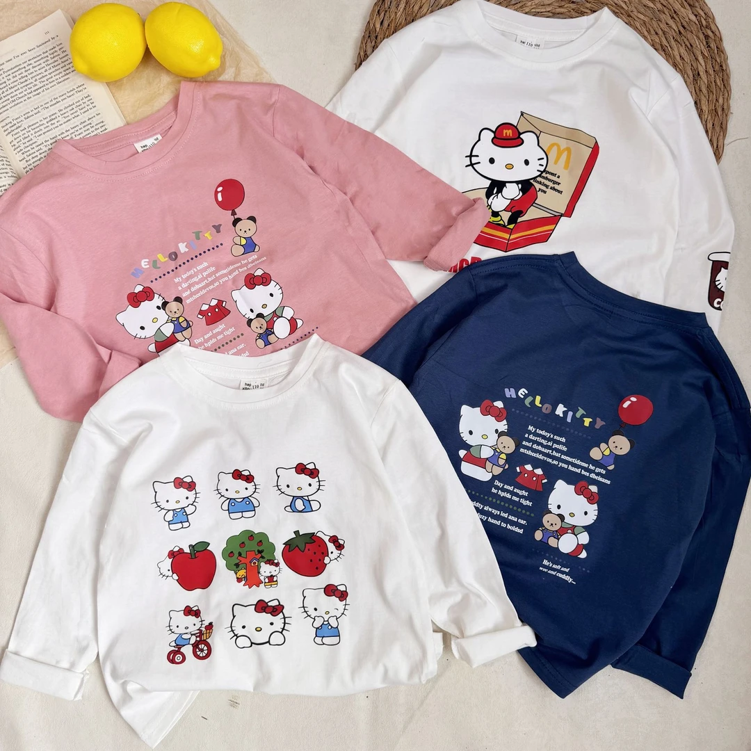 2025秋冬童装日系T恤 中小童女童卡通印花纯棉长袖T恤打底衫现货