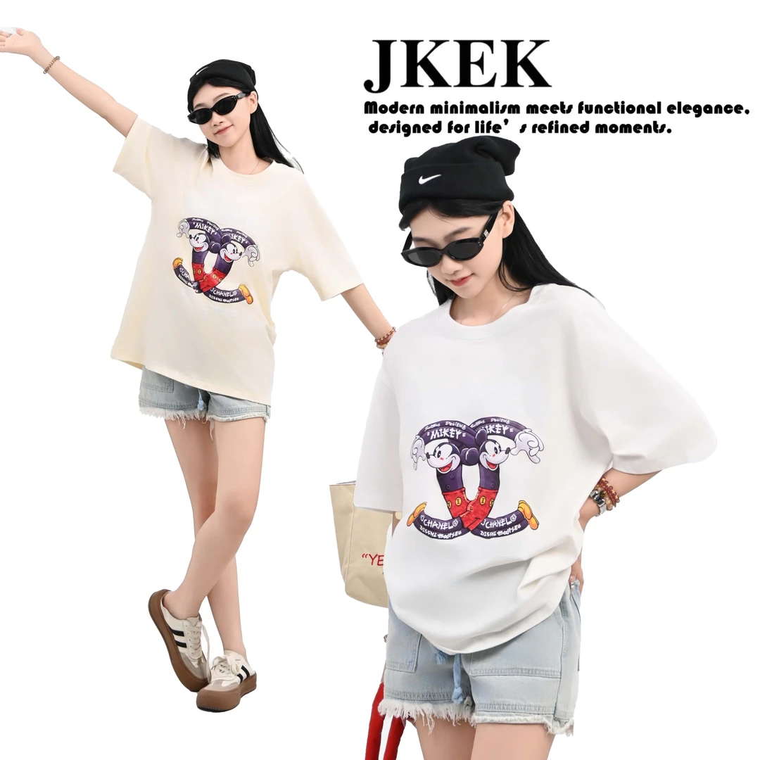 JKEK【双C组合】创意设计感米奇印花圆领纯棉夏季百搭T恤TX25548