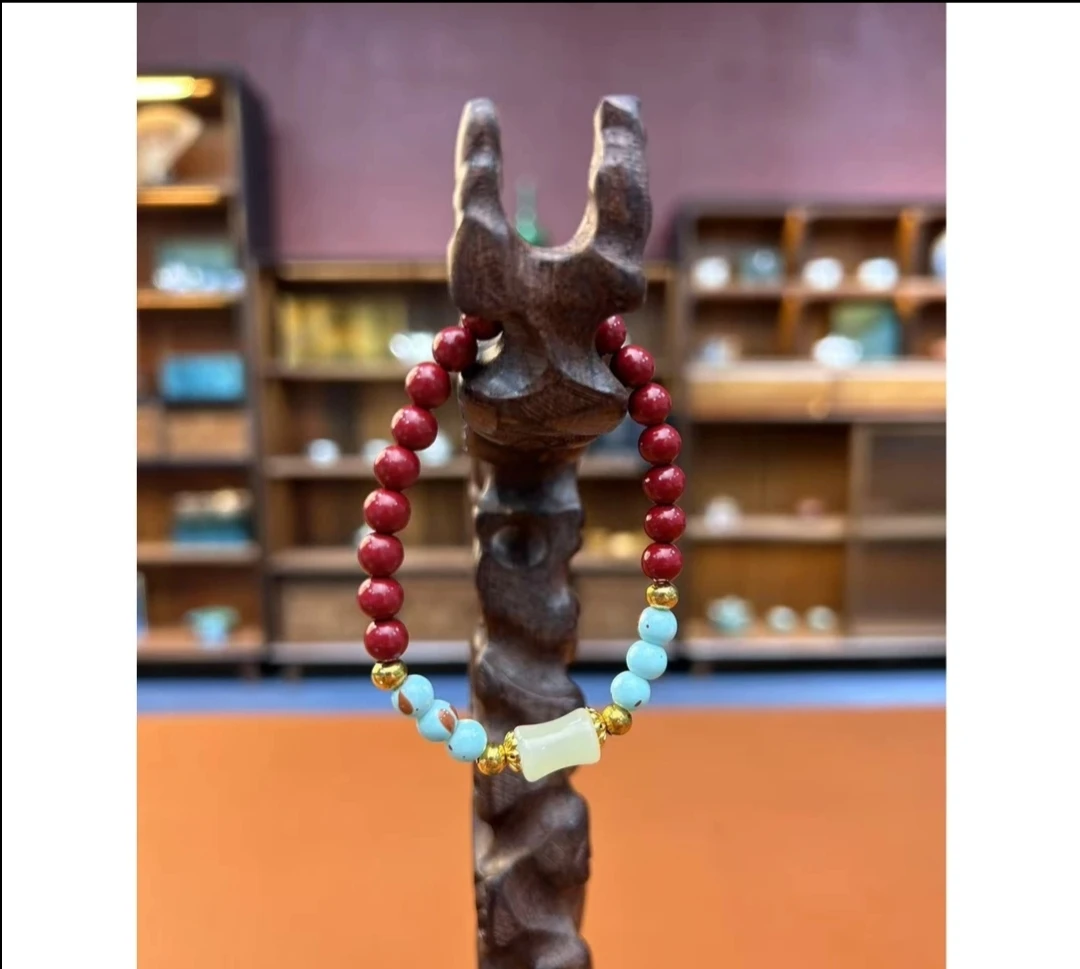 含辰砂工艺品朱砂带景泰蓝配饰手串 A1103