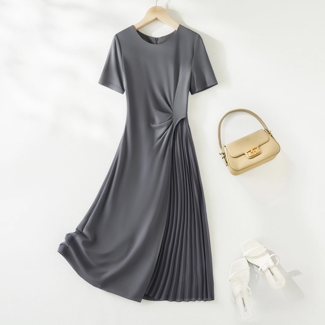 IHIMI/海谧【直播】收腰显瘦压褶气质通勤连衣裙春款拼接连衣裙