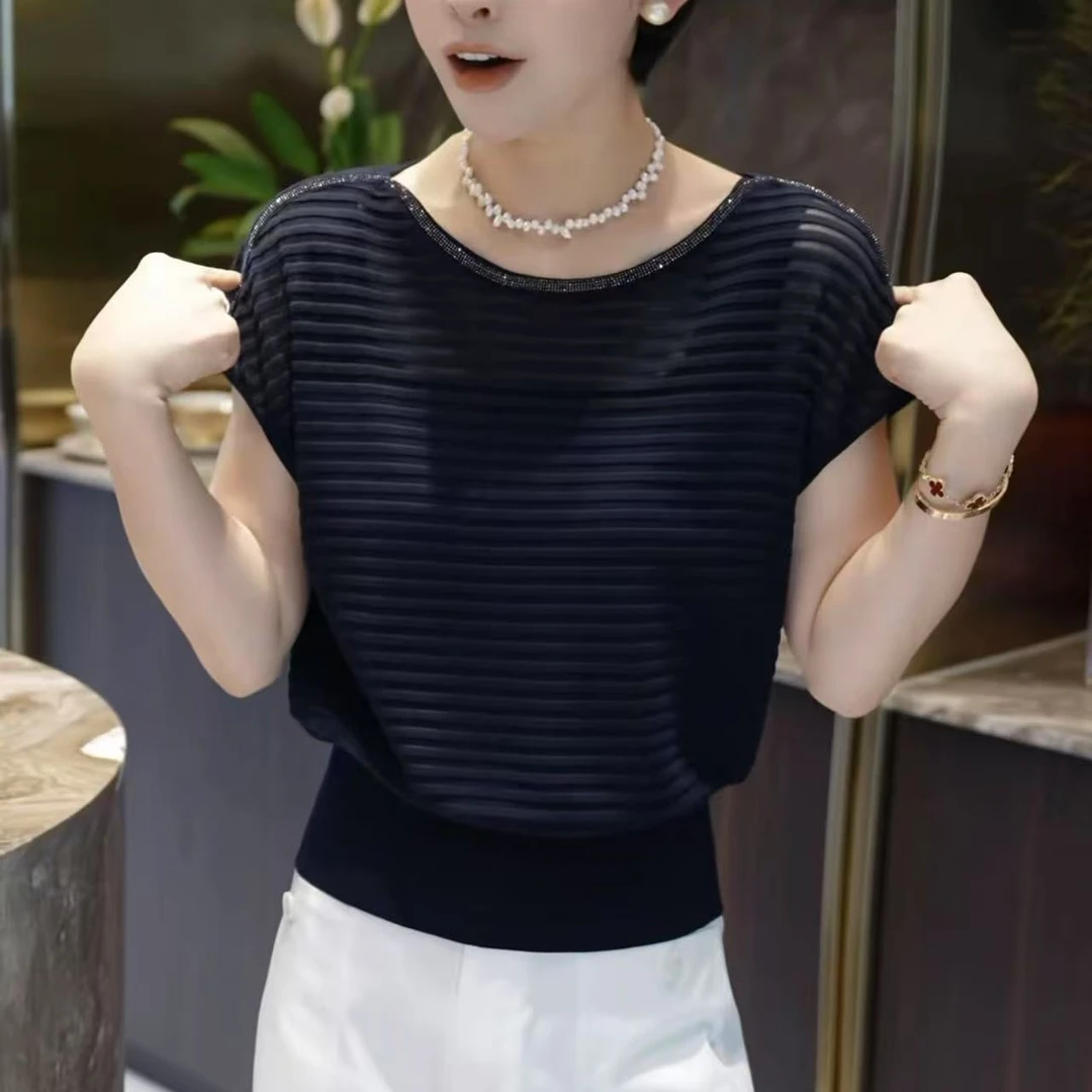 夏季桑蚕丝天丝圆领镂空T恤MG8210