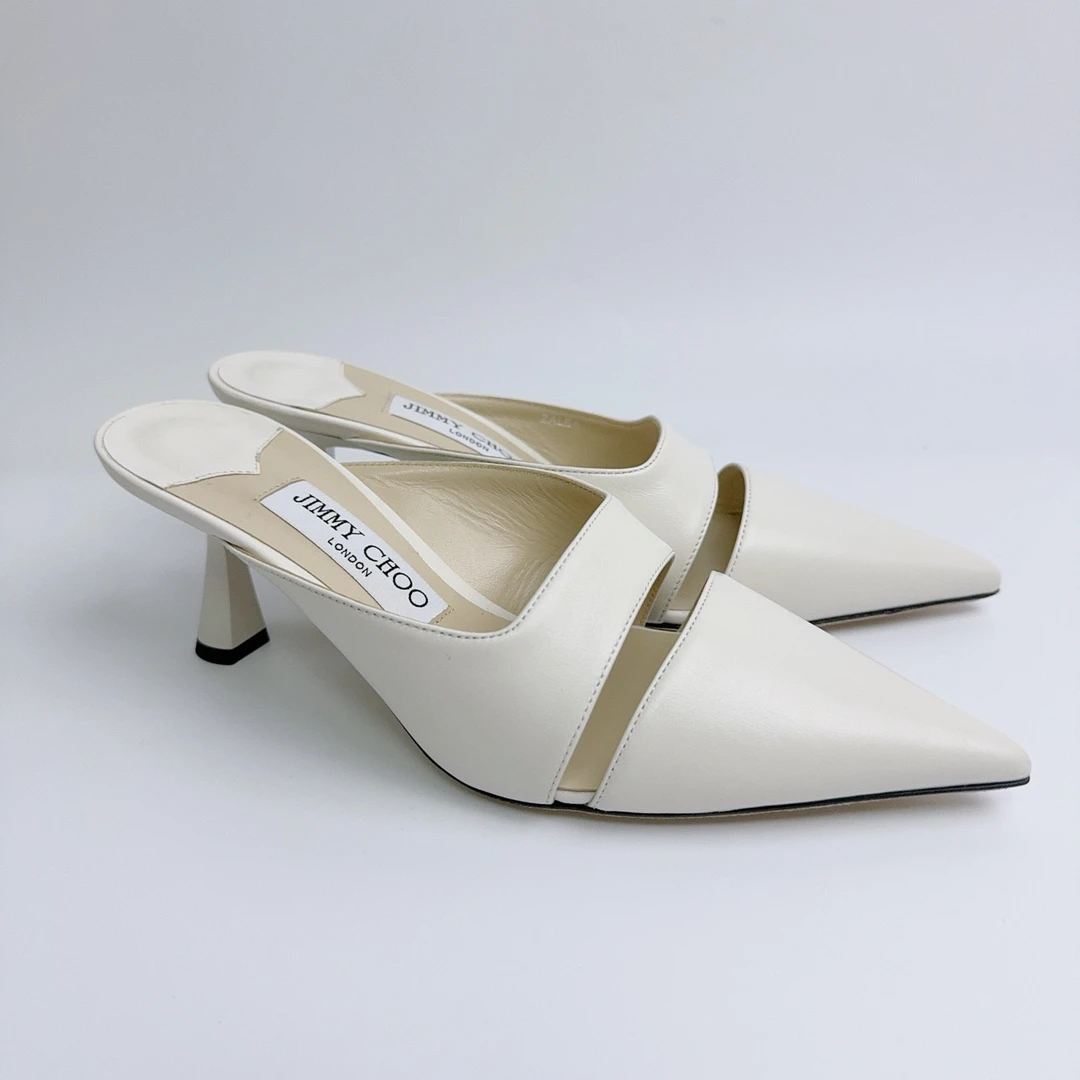 99新 JIMMY CHOO/吉米周 37码/白色高跟半拖/ys00197