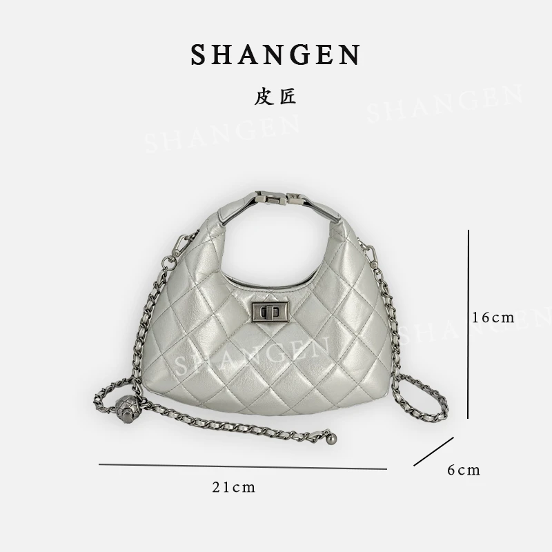 【尚恩CC】SD-5198-水光银-轻奢时尚女士新款手提菱格斜挎包
