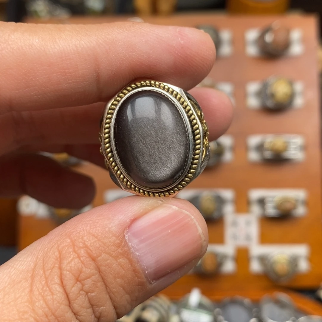 黑曜岩银S925镶嵌戒指