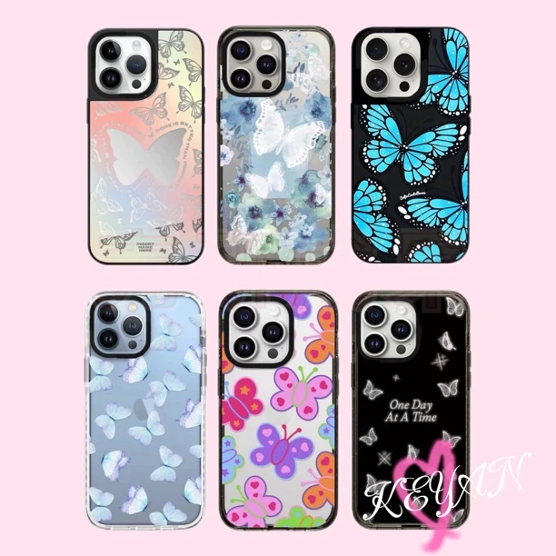 【蝴蝶都在这里】c佳设计感蝴蝶图案贴纸透明全包潮牌手机壳