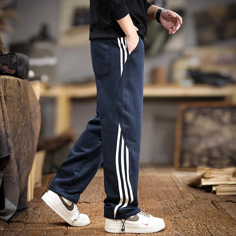 美式潮流条纹设计感重磅休闲裤男宽松爆款直筒百搭春秋款运动长裤