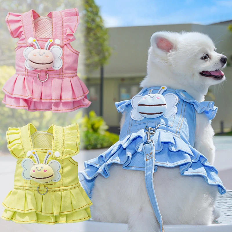 宠物牵引绳遛狗神器小中型犬防挣脱狗狗猫咪衣服公主牛仔飞袖用品