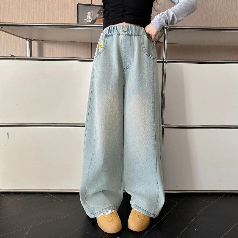女童春季牛仔裤2025新款洋气时尚阔腿裤6-12岁中大童学生休闲裤潮