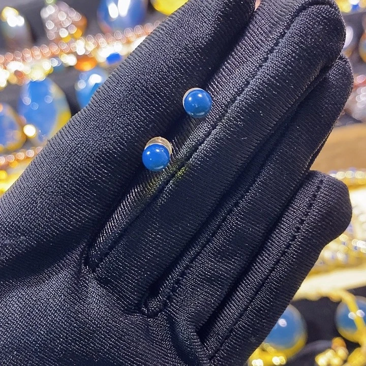 蓝珀18K金镶嵌珠宝奇石多米尼加蓝珀金镶耳钉5