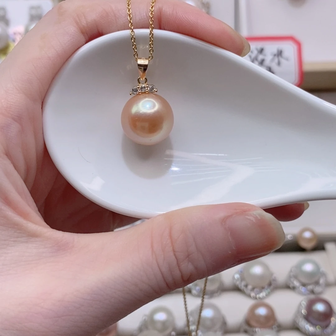 银S925镶嵌淡水珍珠耳饰12+A