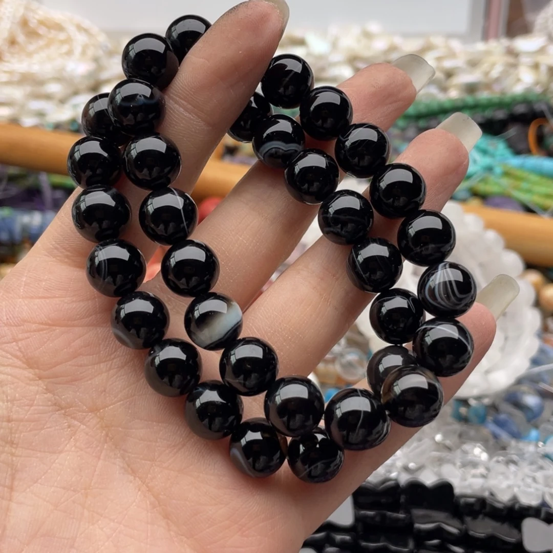 玛瑙/玉髓合金珠宝半成品一条装卡10黑玛瑙手串